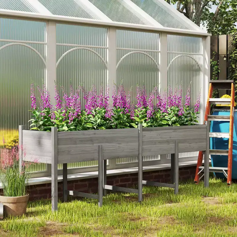 Outsunny 7.4' x 1.8' x 2.6' Raised Garden Bed Kit, Extra Large Elevated Wood Planter Box with Legs & Drainage Holes, 220 lbs. Capacity