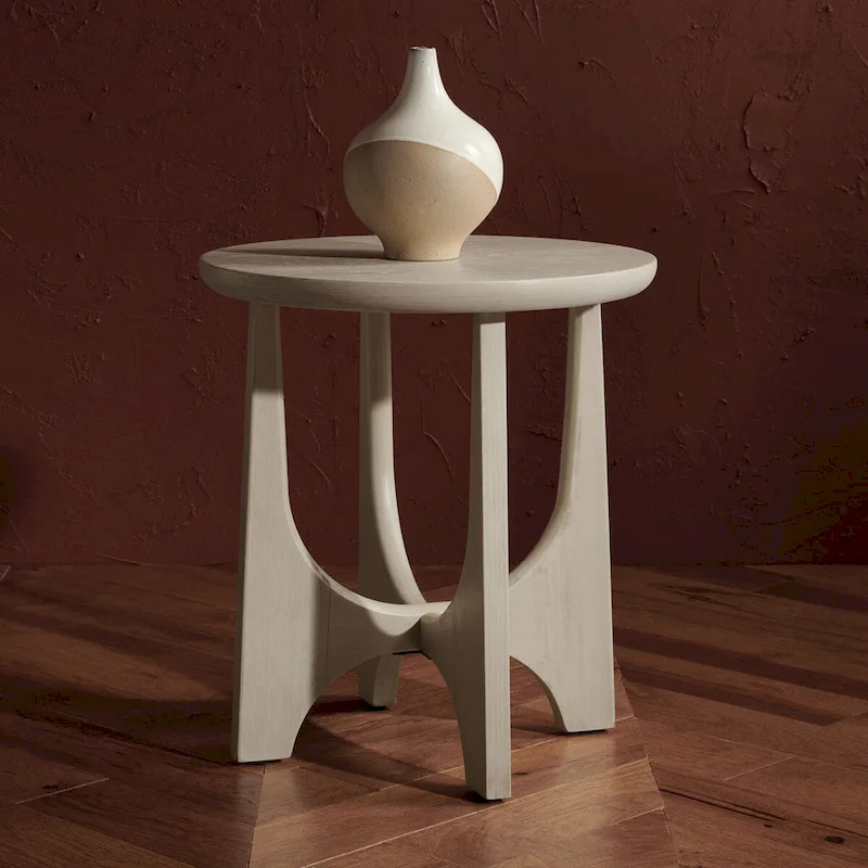 Medium Oak / White Wash / Black Round Wood Accent Table, 1-Person