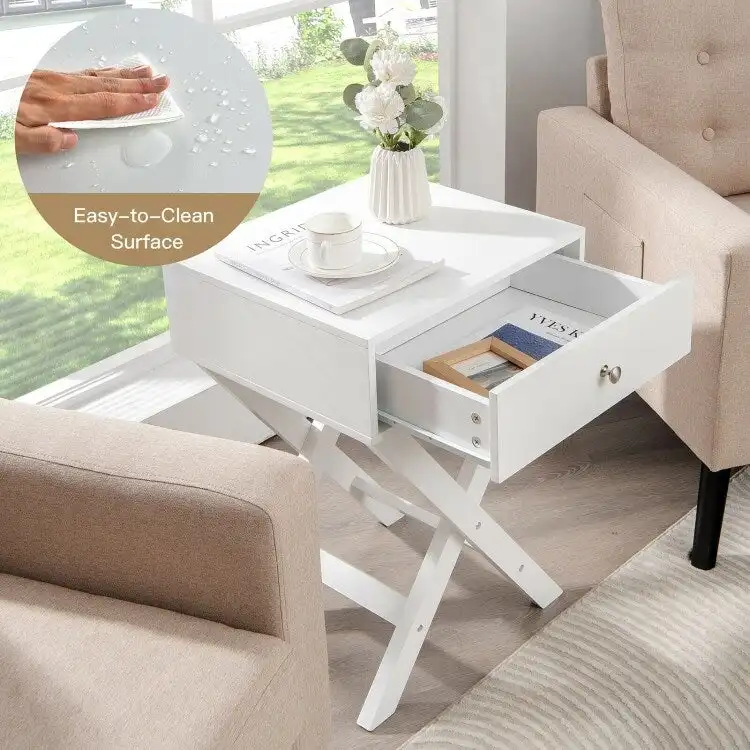 X Shaped Structure Side Nightstand with Drawer