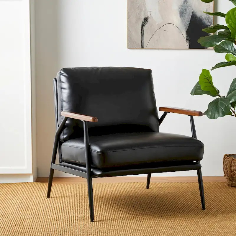 28W Mid-century Modern Soft PU Leather Accent Armchair