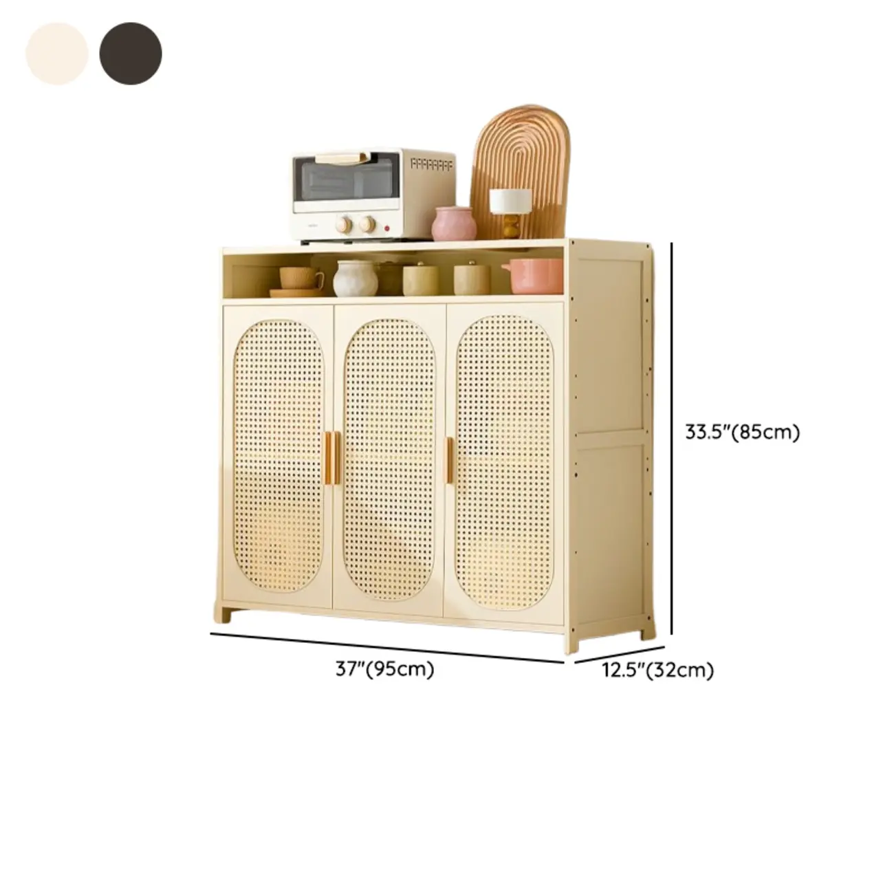 Narrow Rectangular Rattan Bamboo Sideboard with Open Shelf