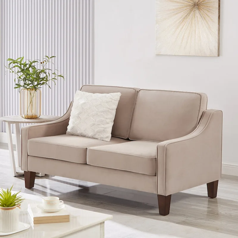 Modern Velvet Loveseat Sofa – Square Arms, Rubberwood Frame, 2-Seat, 51.5
