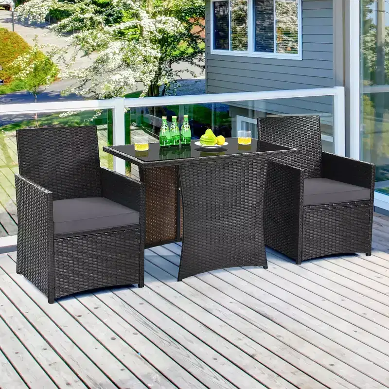 Costway 3PCS Patio Rattan Furniture Set Cushion Sofa Armrest Garden Deck