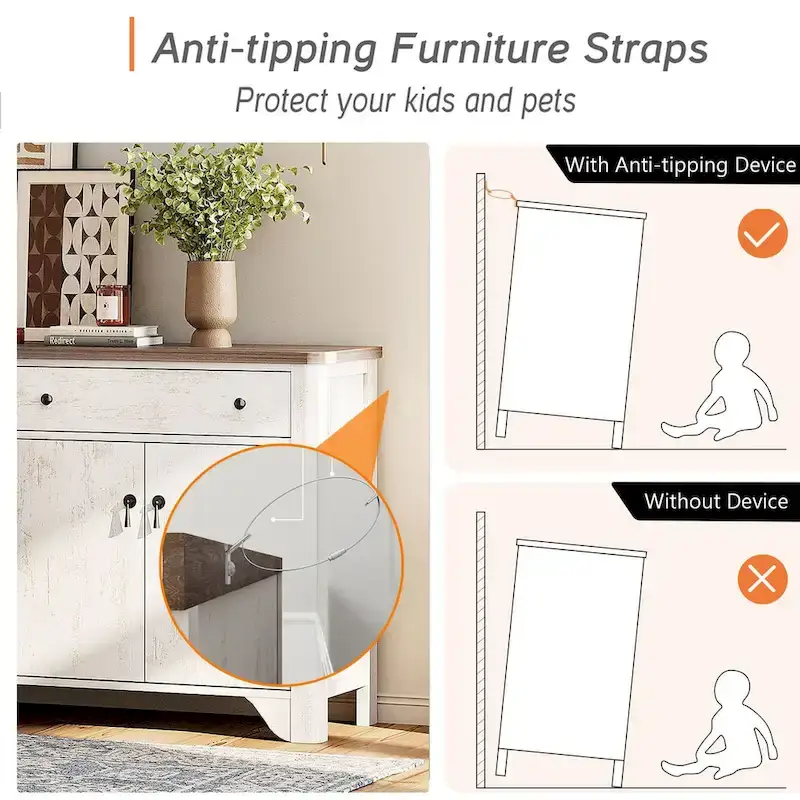 WAMPAT Farmhouse 3PCS Bedroom Set, 59  W Large Sideboard Buffet Cabinet,and Wood Nightstands Set of 2 with Charging Station