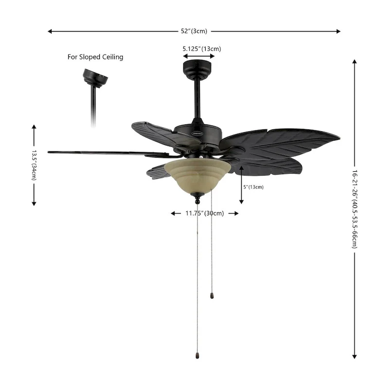 Owen 52  3-Light Coastal Bohemian Iron/Wood Palm Leaf LED Ceiling Fan with Pull Chain, by JONATHAN Y