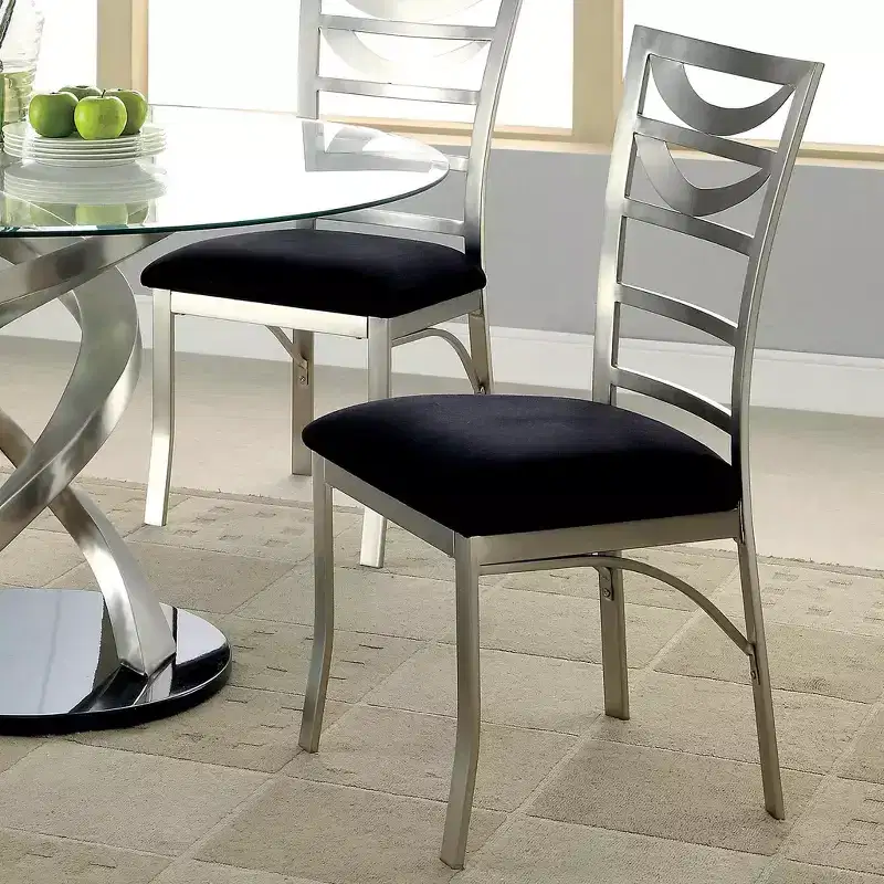 Simple Relax Set of 2 Microfiber and Metal Dining Chairs in Silver and Black
