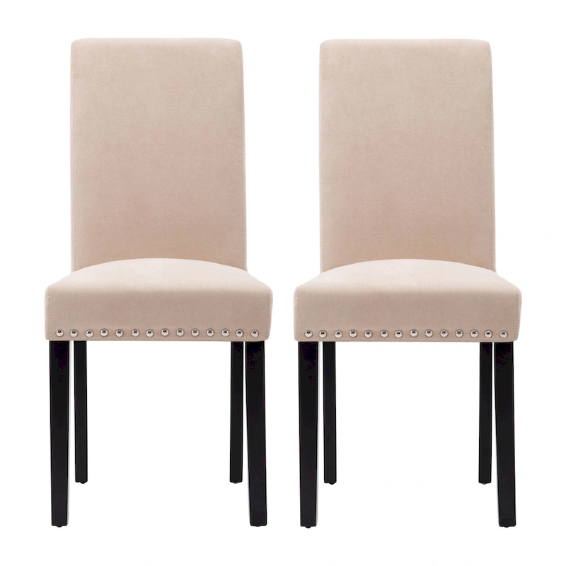 Fabric Upholstered Nailhead Trim Parsons Dining Chairs Terry Cloth Set of 2