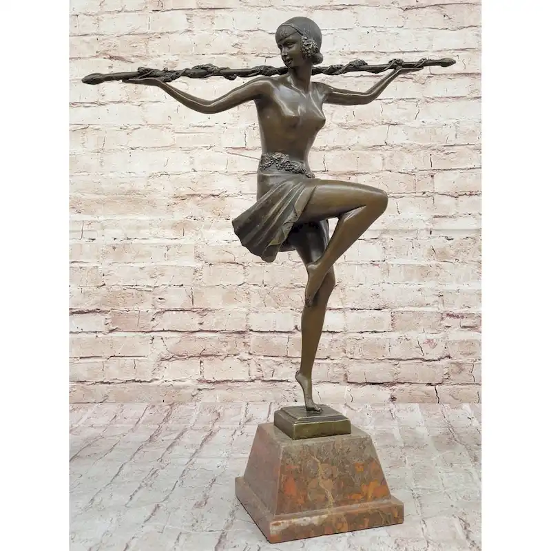 Dancer Of Thyrsus By Pierre Le Faguays - Art Deco Bronze Sculpture On Marble Base