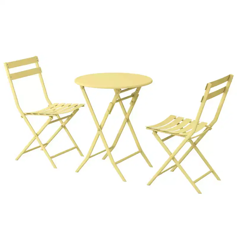 MAYEERTY 3 Piece White Foldable Patio Bistro Set, Round Table & Chairs