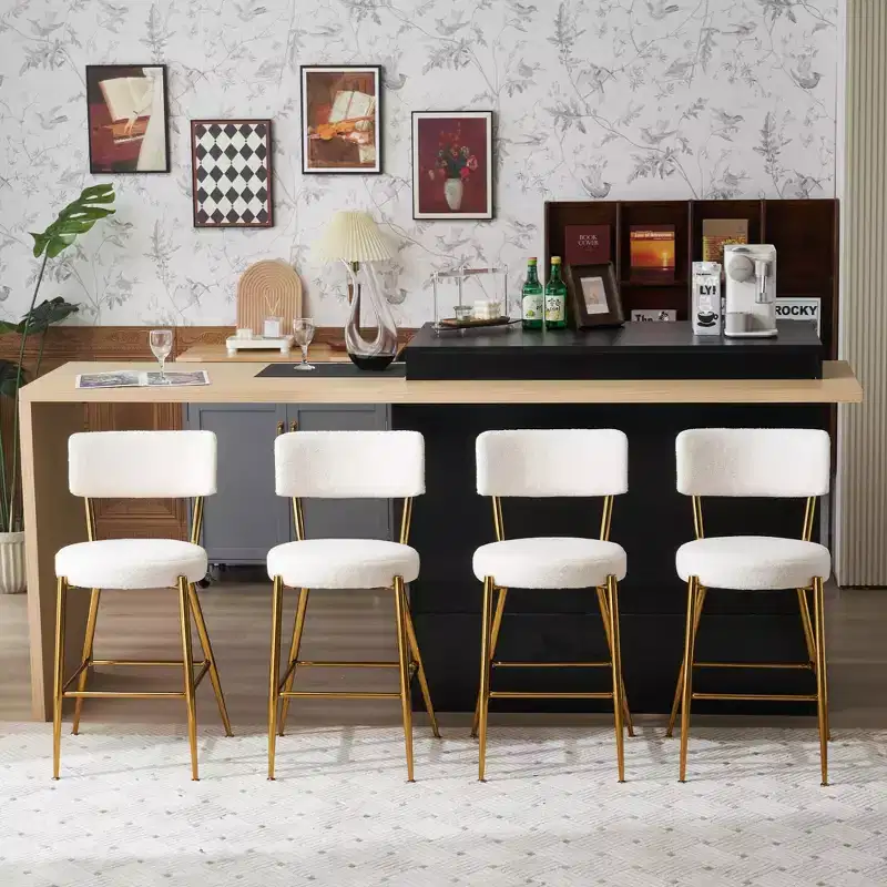 HOMLUX 24.8 Bar Stool Set of 4 Pub Counter Height Dining Chairs w/Gold Legs,White/Black