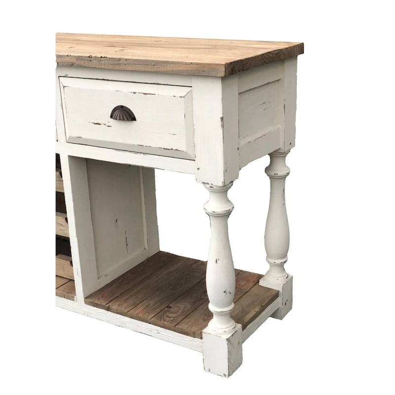 Farmhouse Console Wine Rack White Chalk Finish and Natural Top