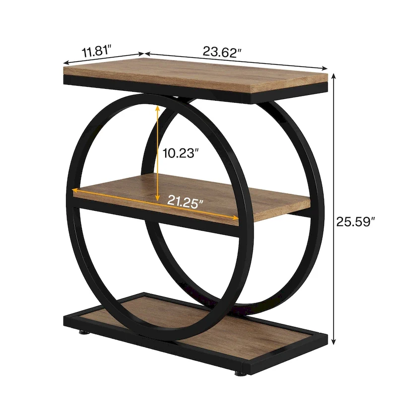 Industrial 3-Shelf Narrow End Table – Brown / Grey / Oak / Yellow