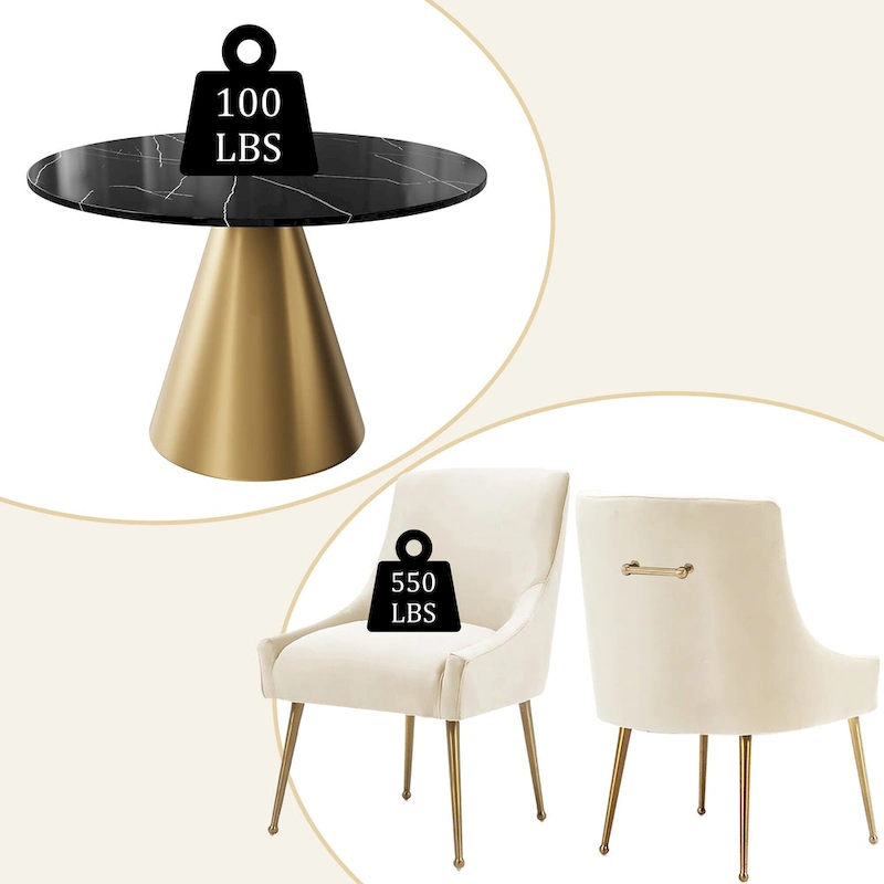 Clihome 5 Piece Black Marble Top Table with Velvet Dining Chair Set