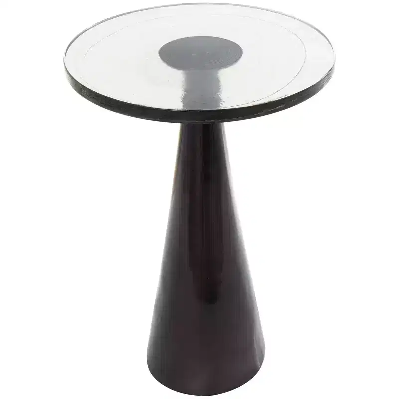 Olivia & May Aluminum Geometric Cone Accent Table with Textured Glass Tabletop 24 in