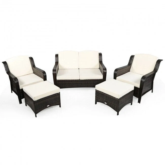 5 Pieces Patio Rattan Sofa Set with Cushion and Ottoman - 51 x 33.5 x 33 (L x W x H)