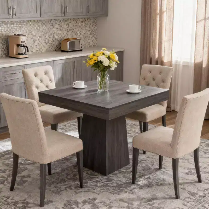 Square Dining Table for 4, 31.5 Farmhouse Dinner Table, Small Dining Room Tables, Wooden Kitchen Tables with Pedestal Base for Kitchen, Living Room