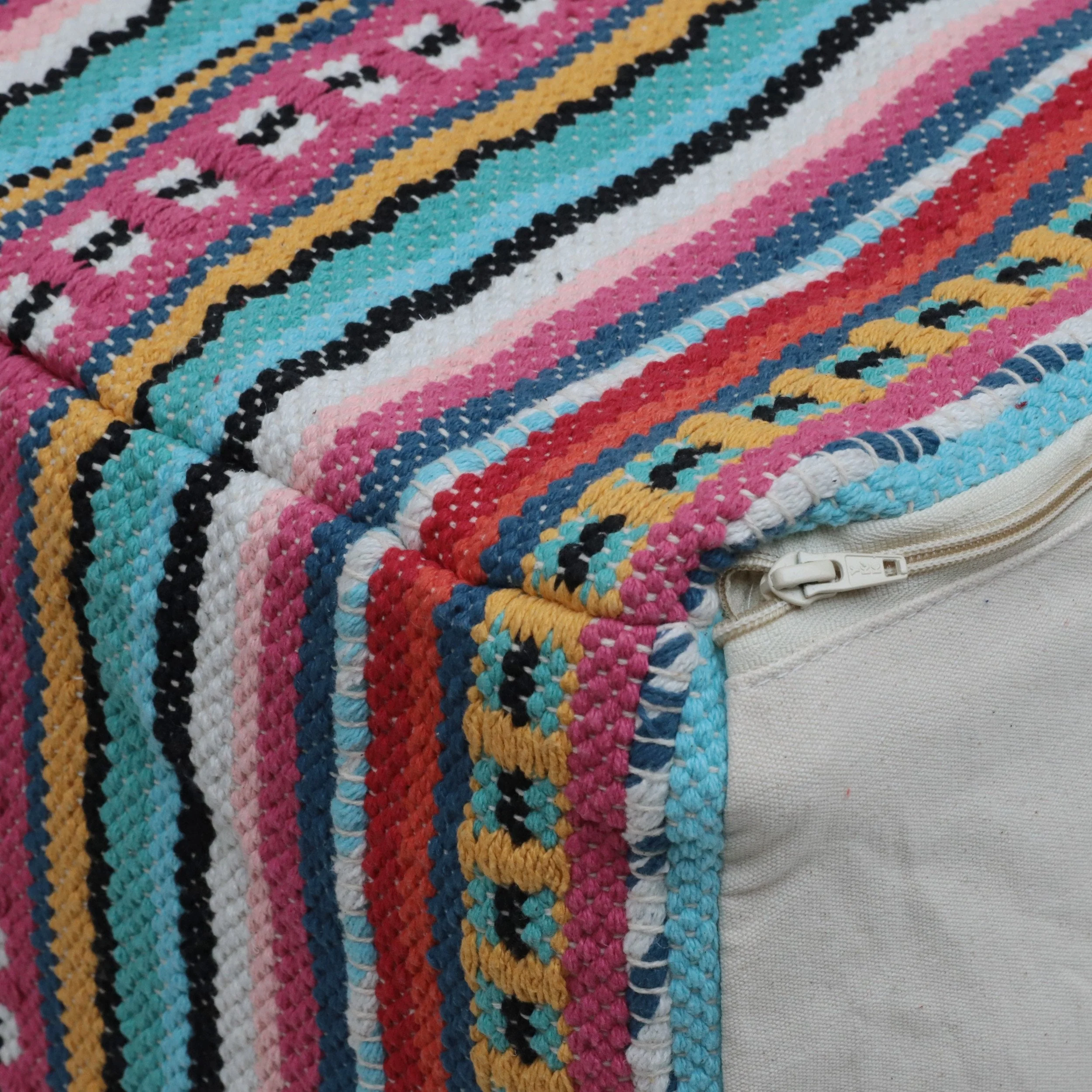 Boho Handcrafted Peruvian Print Cube Pouf - NH615413