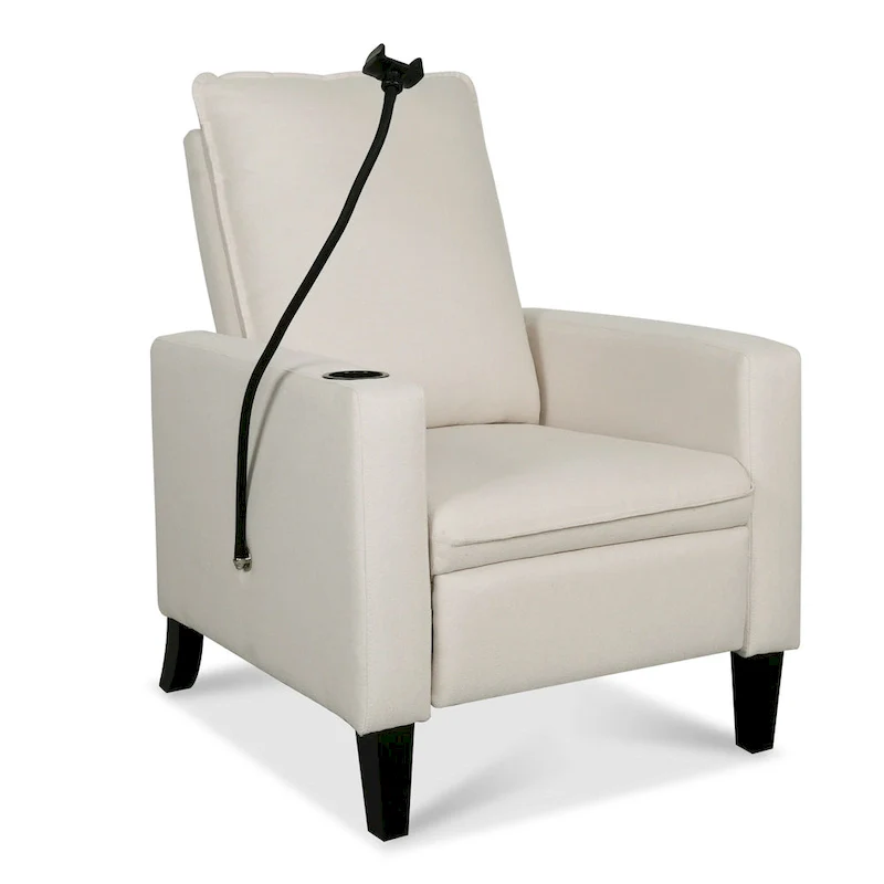 Beige Fabric Adjustable Recliner Chair with Phone Holder & Cup Holder – 1-Seat