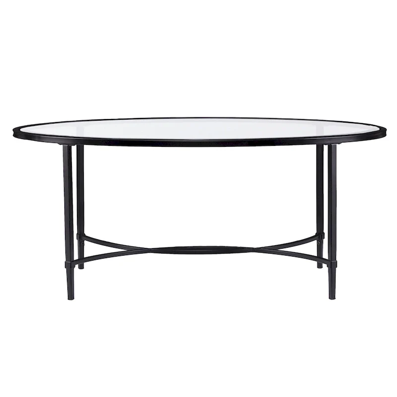 HomeRoots 45 Clear and Black Glass and Metal Oval Coffee Table - 19 H x 45 W x 25 D