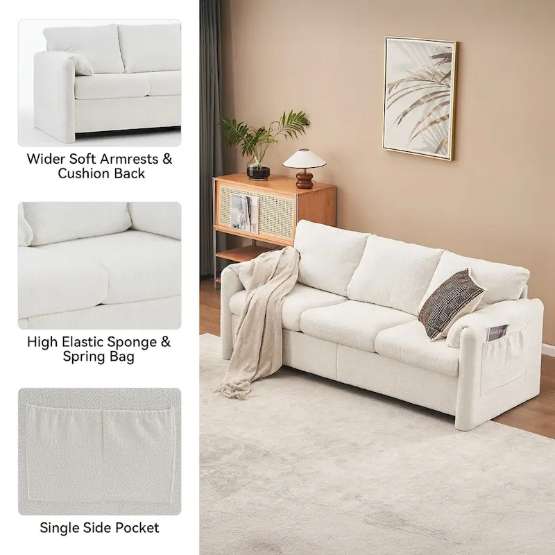 3-Seater Sofa 77 Chenille Couch - Plush Triple Seater Sofa with High-Density Foam Cushions, Deep Seat Living Room Couch