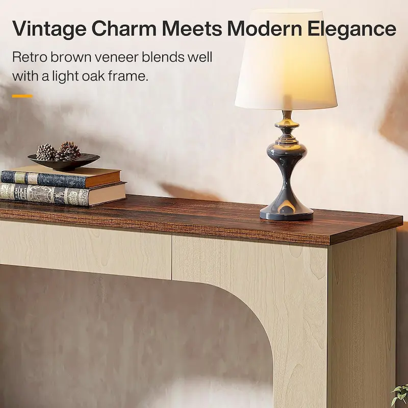 55 Inches Console Sofa Table Wood Entryway Table with LED Lights