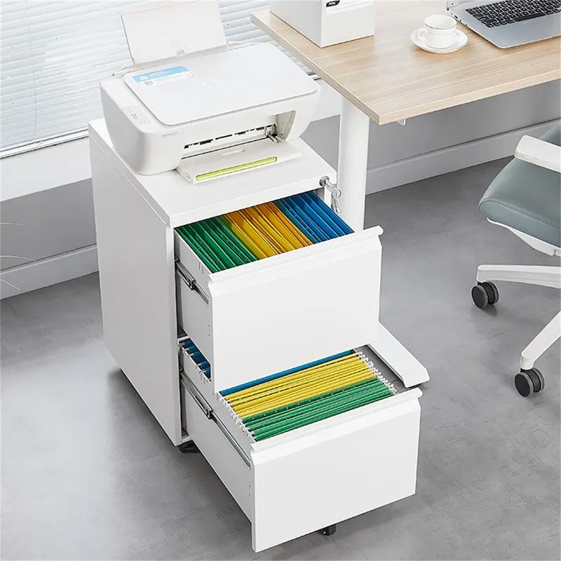 2 Drawer File Cabinet w/Lock,Metal Under Desk Rolling Filing Cabinet