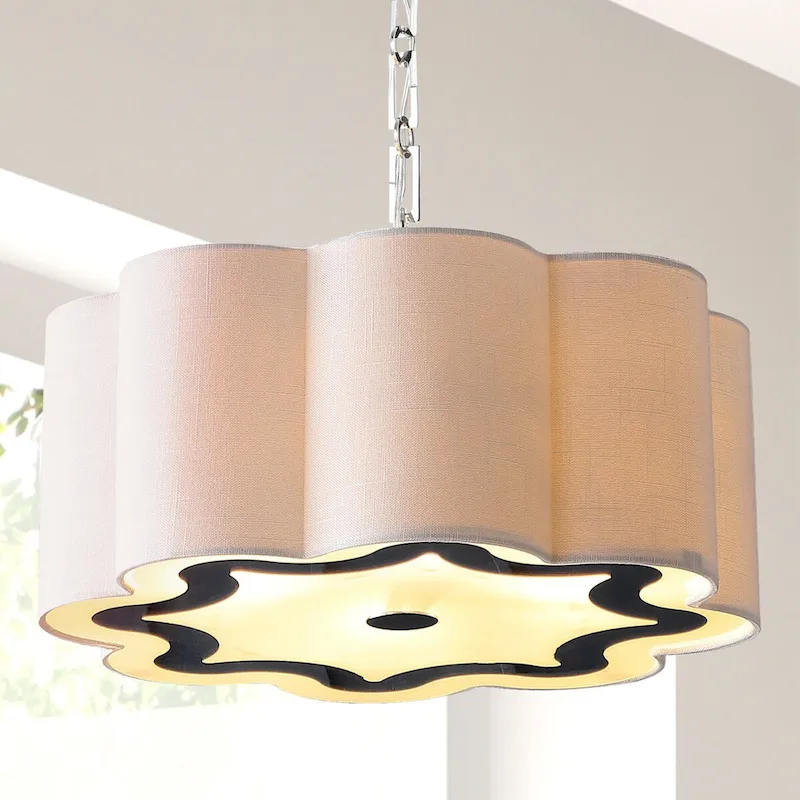 Gabrielle 4-Light 20  Adjustable Scalloped Shade Metal LED Pendant, Chrome/White by JONATHAN Y