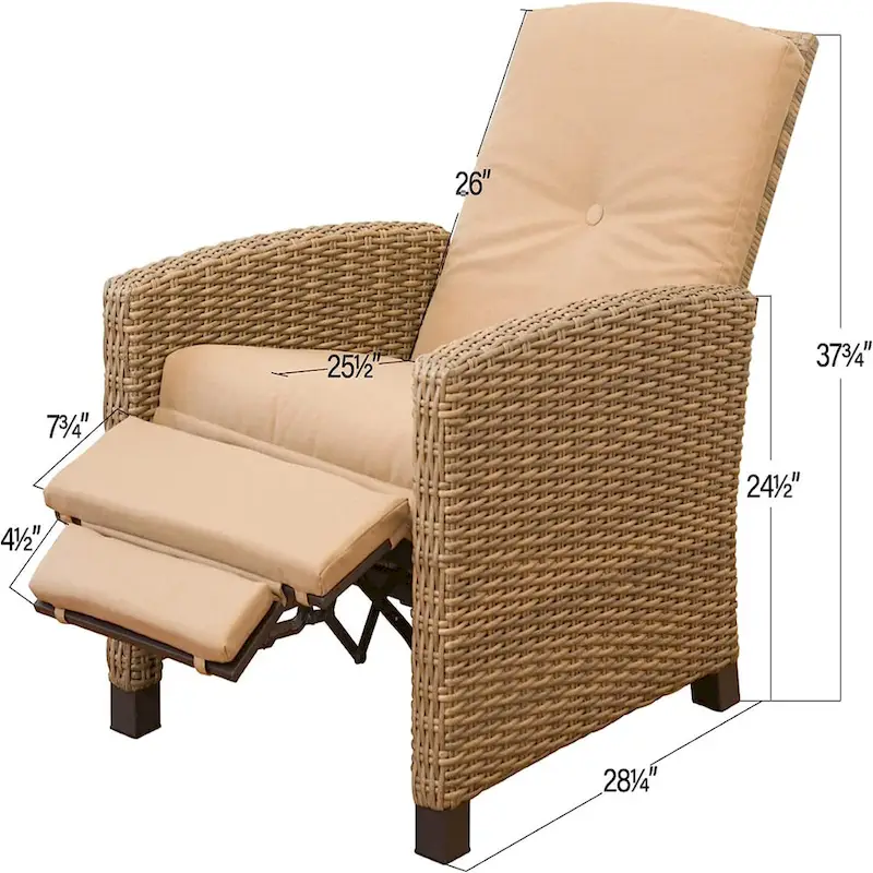 CUSchoice All-Weather Wicker Recliner with Cushion