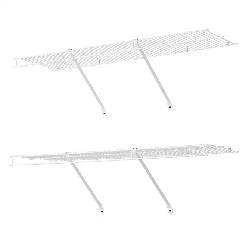 VEVOR Wire Shelf Kit, 4 ft, Set of 2, Wall Mounted Wire Shelves, Heavy-Duty Carbon Steel Hanging Shelf, Floating Wall Storage Shelves,White