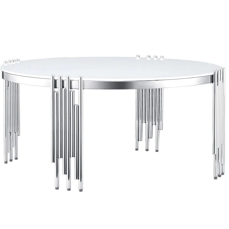 White/Silver/Gold Round Tempered Glass Coffee Table, 3-Tier 360° Rotating, 1-Person Use