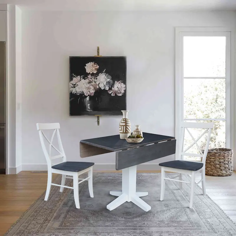 36  Solid Wood Square Dual Drop Leaf Dining Table with 2 Dining Chairs