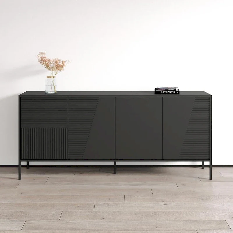 Matte Sideboard Buffet – Teak/Cashmere, Cashmere & Black – 3-Door