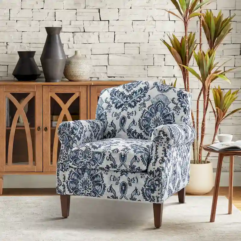 Giampiero Wooden Upholstery Armchair with Nailhead Trims by HULALA HOME