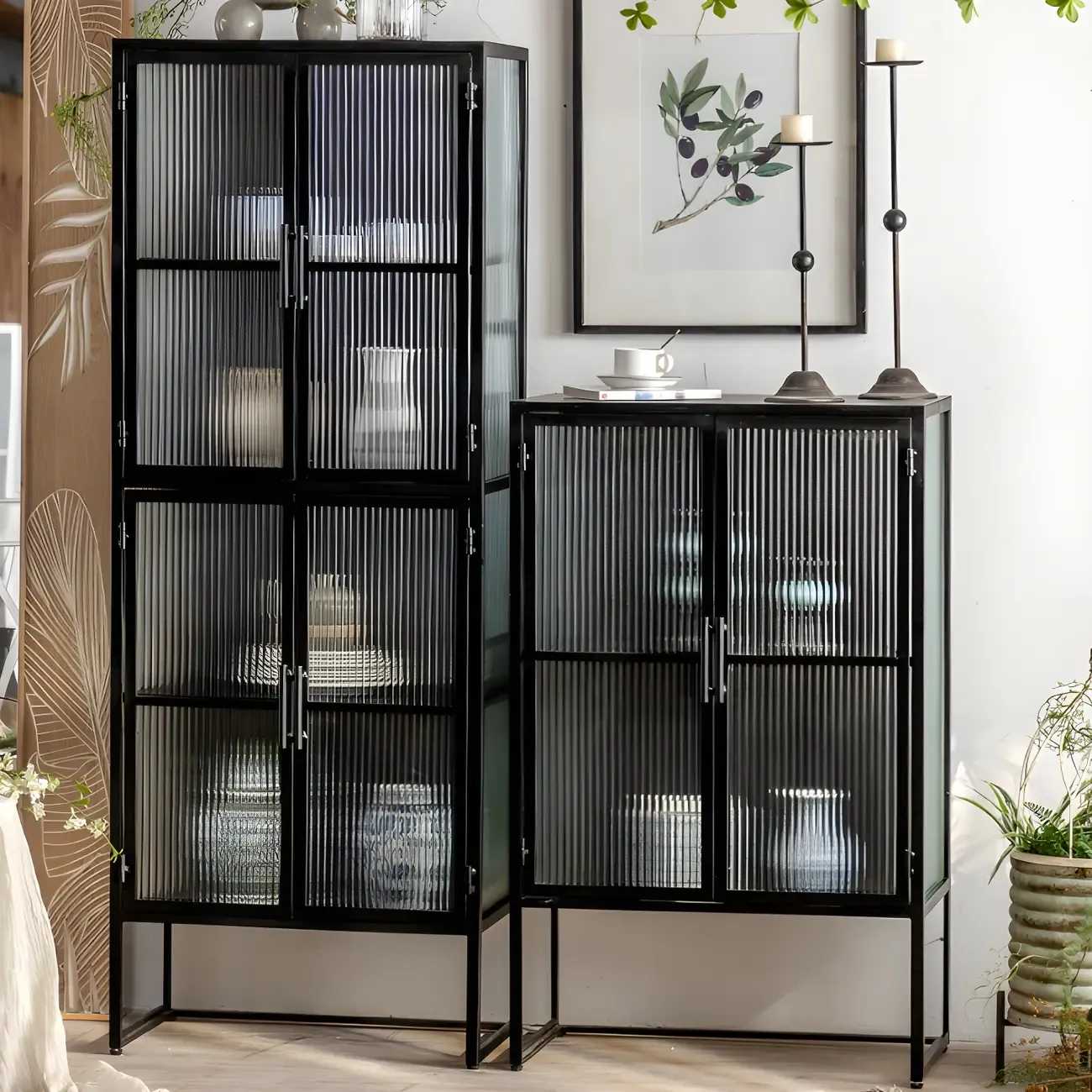 Modern Metal White Display Cabinet with Glass Doors