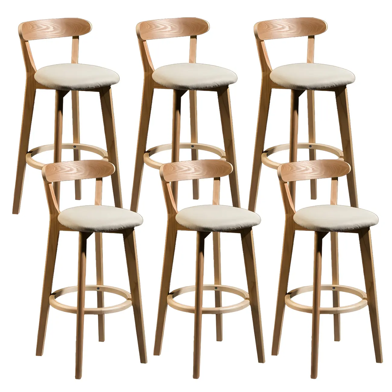 Wooden Upholstered Low Back Bar Height Stools Set of 2
