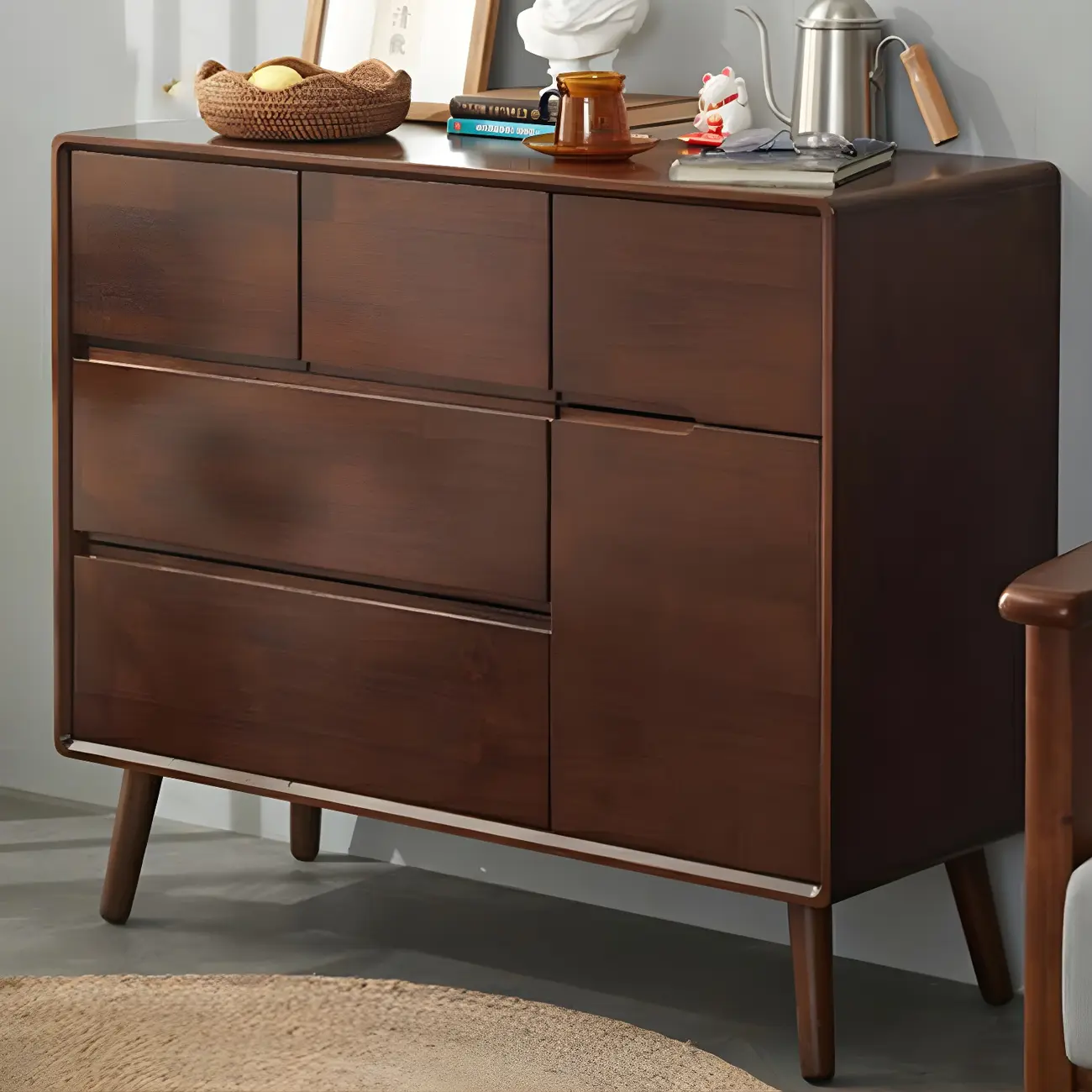 Compact Natural Wood Combo Dresser with Cabinet and Drawers