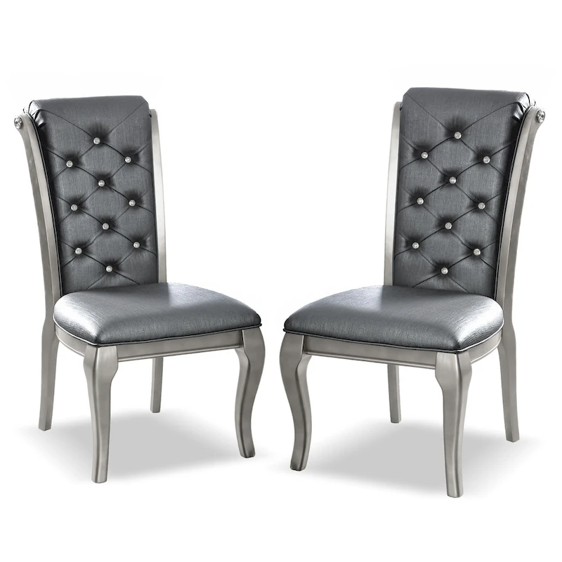 Tily Glam Gold Faux Leather Tufted 9-Piece Dining Table with Leaf Set by Furniture of America