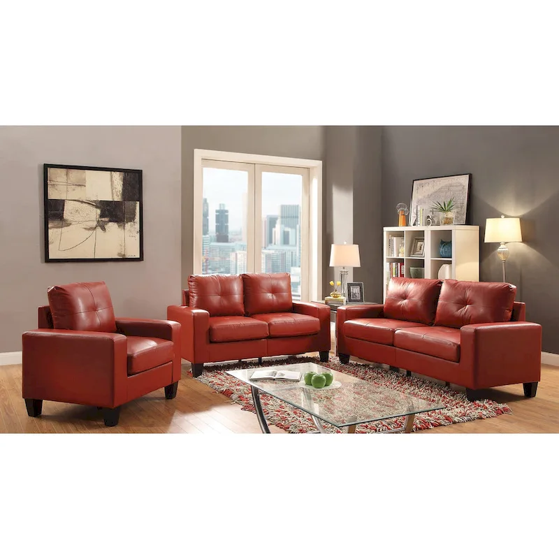 Newbury 58 in. W Flared Arm Faux Leather Straight Sofa - 32L x 58W x 36H