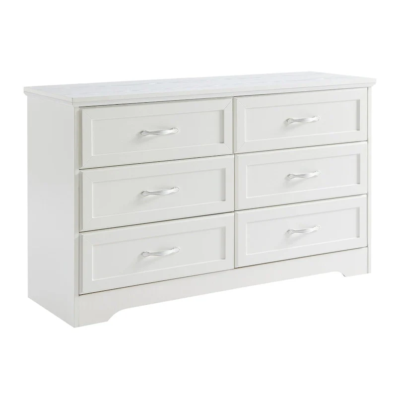 White 6-Drawer Dresser Chest with Metal Knobs