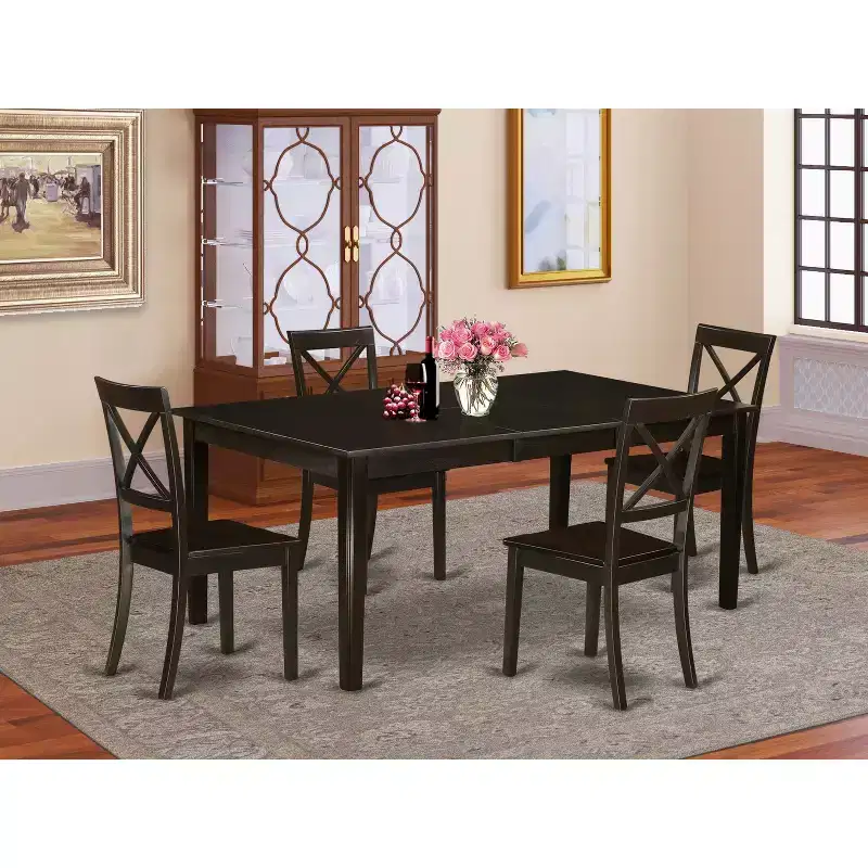 HomeStock 5-Pc Cappuccino Solid Wood Top - Dining Room Set with Leaf - Seats 4