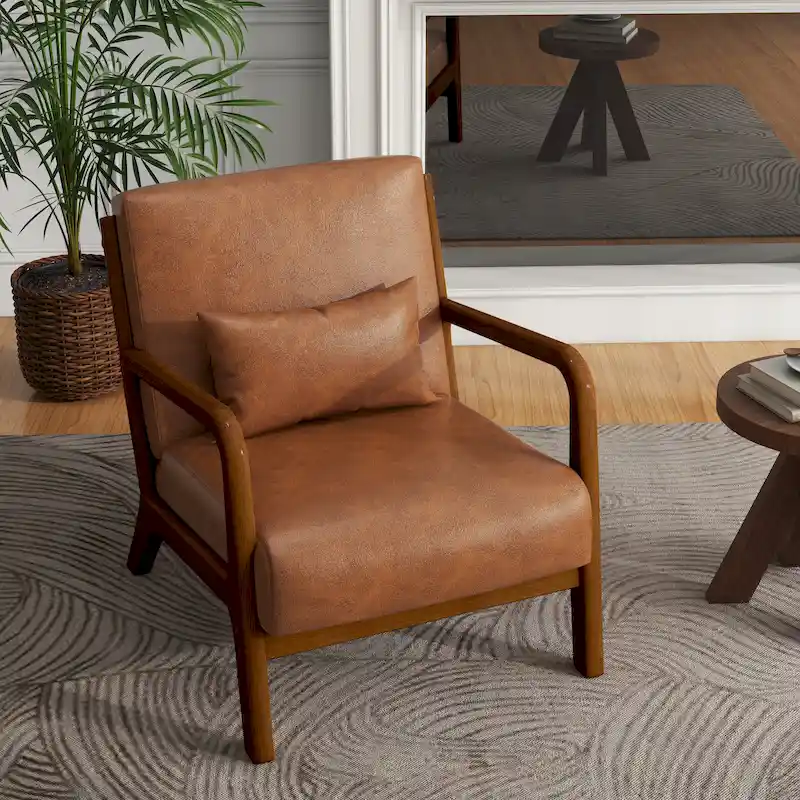 Mid-Century Modern Upholstered Accent Chair with Wood Frame