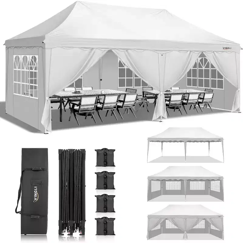 VINGLI 10x20 Pop Up Canopy Tent with Sidewalls, Commercial Outdoor Canopy Tent Pop Up Gazebo Party Tent Wedding Tents