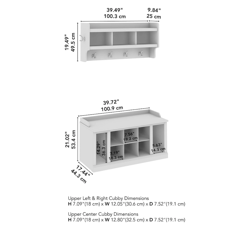Woodland 40W Shoe Bench w/ Shelves & Wall Coat Rack by Bush Furniture