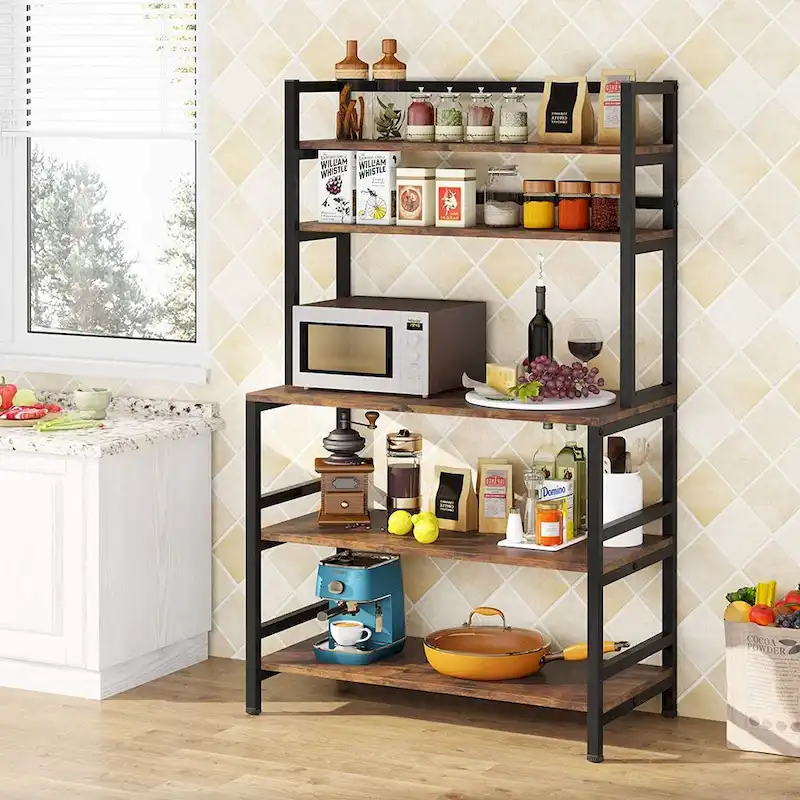 5 Tier Bakers Rack with Storage, Kitchen Stand Micorwave Over Cart
