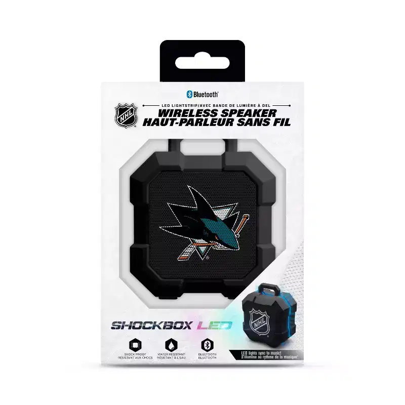 NHL San Jose Sharks LED Shock Box Speaker: Bluetooth, Wireless, Rechargeable Battery