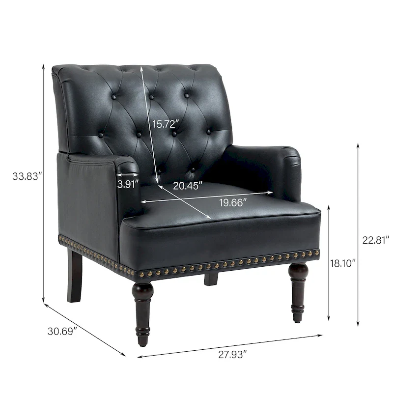 Tufted Vegan Leather Accent Chairs Armchairs with Nailhead Trim