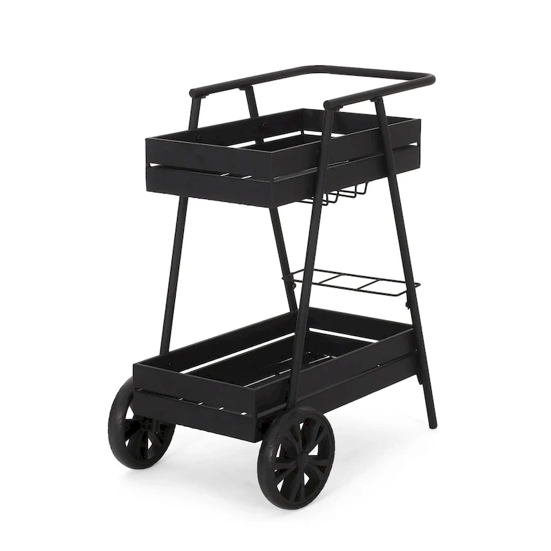 Modern Industrial Bar Cart with Iron Frame, Wheelbarrow-Inspired Design, Wine Bottle Holders and Mobile Rolling Wheels
