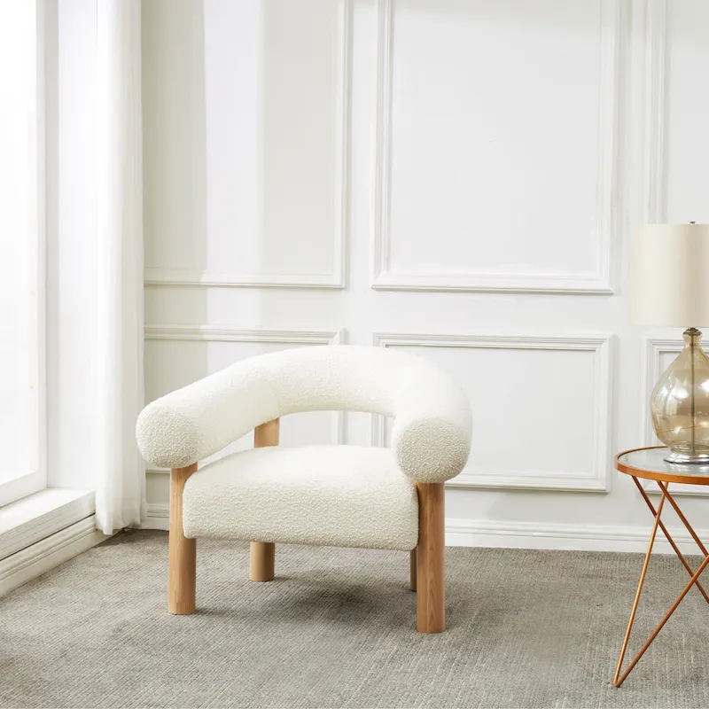 Boucle Accent Chair with Ash Wood Legs - 38