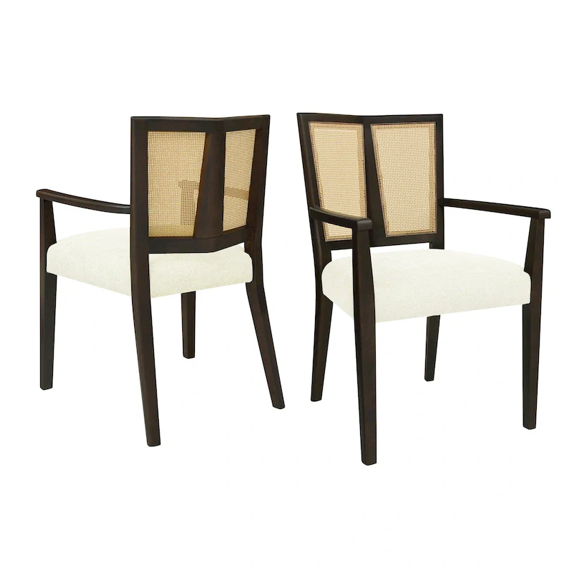 Christopher Knight Home - Harrison Mid-Century Upholstered Arm Dining Chair Set of 2 with Rattan Back