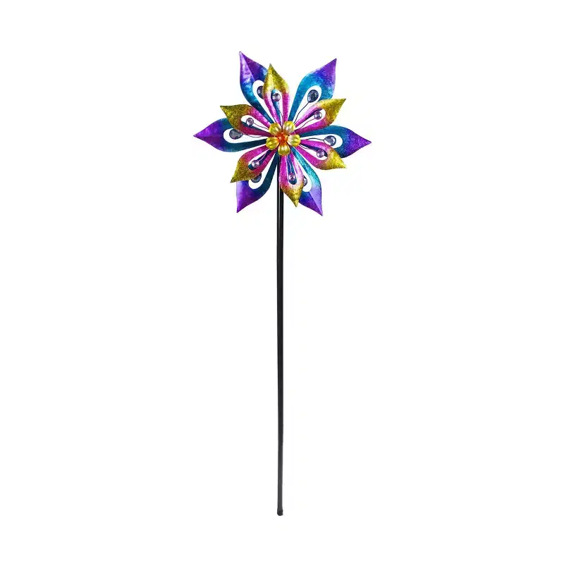 Alpine Corporation Layered Floral Wind Spinner Garden Stake: Durable Iron, 54"H Outdoor Decor